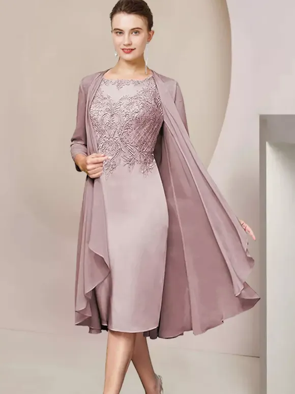Party Dress For Mother Of The Bride Jewel Neck Short Sleeves A-Line Lace Tea-Length Guest Dresses For Wedding Free Customization