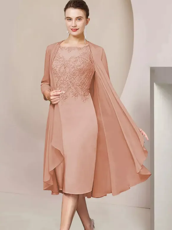 Party Dress For Mother Of The Bride Jewel Neck Short Sleeves A-Line Lace Tea-Length Guest Dresses For Wedding Free Customization