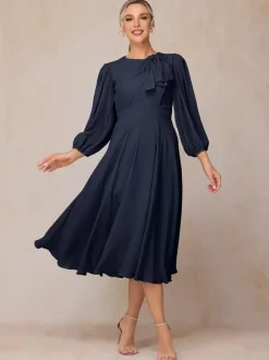Party Dress For Mother Of The Bride Jewel Neck 3/4 Length Sleeves A-Line Bows Guest Dresses For Wedding