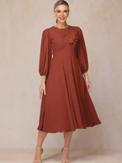 Party Dress For Mother Of The Bride Jewel Neck 3/4 Length Sleeves A-Line Bows Guest Dresses For Wedding