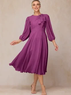 Party Dress For Mother Of The Bride Jewel Neck 3/4 Length Sleeves A-Line Bows Guest Dresses For Wedding