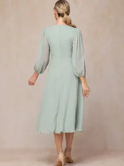 Party Dress For Mother Of The Bride Jewel Neck 3/4 Length Sleeves A-Line Bows Guest Dresses For Wedding