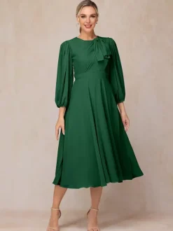 Party Dress For Mother Of The Bride Jewel Neck 3/4 Length Sleeves A-Line Bows Guest Dresses For Wedding