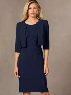 Party Dress For Mother Of The Bride Jewel Neck Sleeveless Short Lace Knee-Length Wedding Guest Dresses