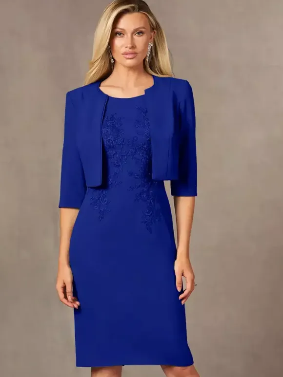 Party Dress For Mother Of The Bride Jewel Neck Sleeveless Short Lace Knee-Length Wedding Guest Dresses