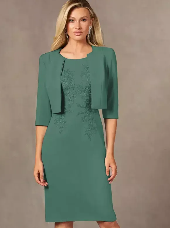 Party Dress For Mother Of The Bride Jewel Neck Sleeveless Short Lace Knee-Length Wedding Guest Dresses