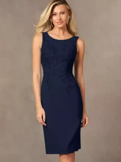 Party Dress For Mother Of The Bride Jewel Neck Sleeveless Short Lace Knee-Length Wedding Guest Dresses