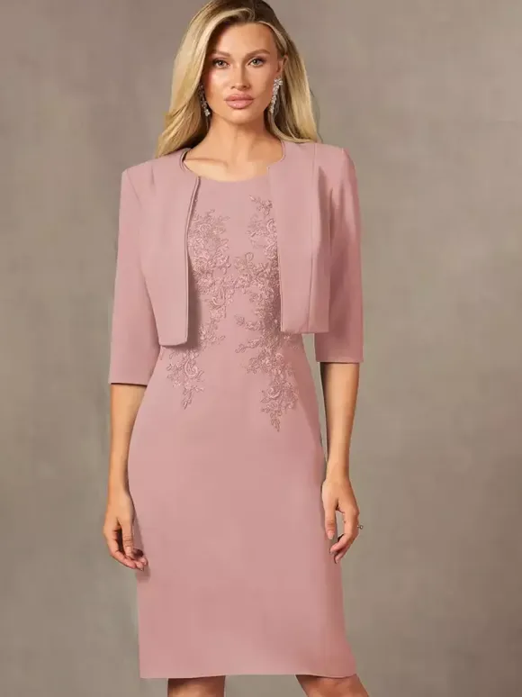 Party Dress For Mother Of The Bride Jewel Neck Sleeveless Short Lace Knee-Length Wedding Guest Dresses
