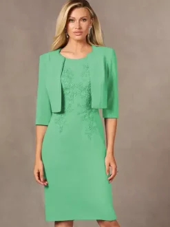 Party Dress For Mother Of The Bride Jewel Neck Sleeveless Short Lace Knee-Length Wedding Guest Dresses