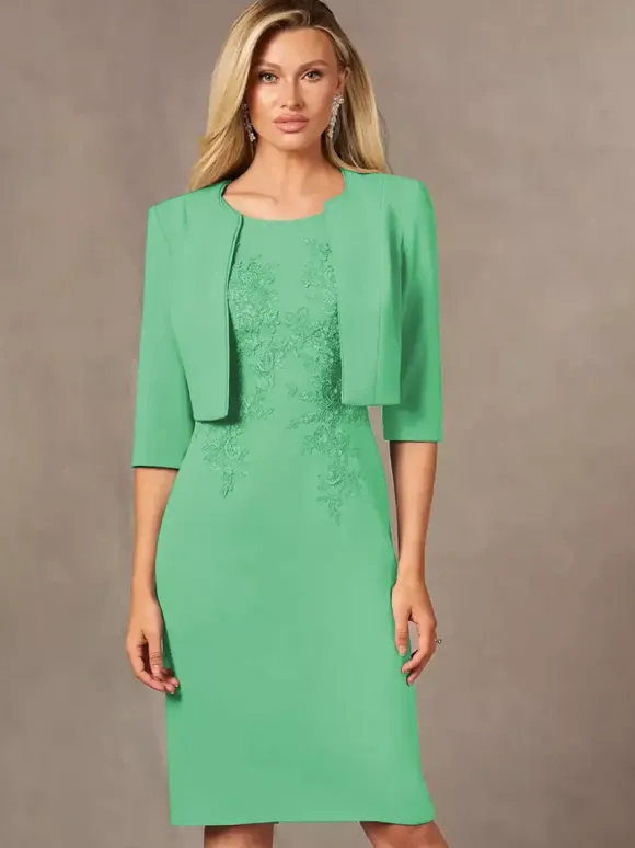 Party Dress For Mother Of The Bride Jewel Neck Sleeveless Short Lace Knee-Length Wedding Guest Dresses