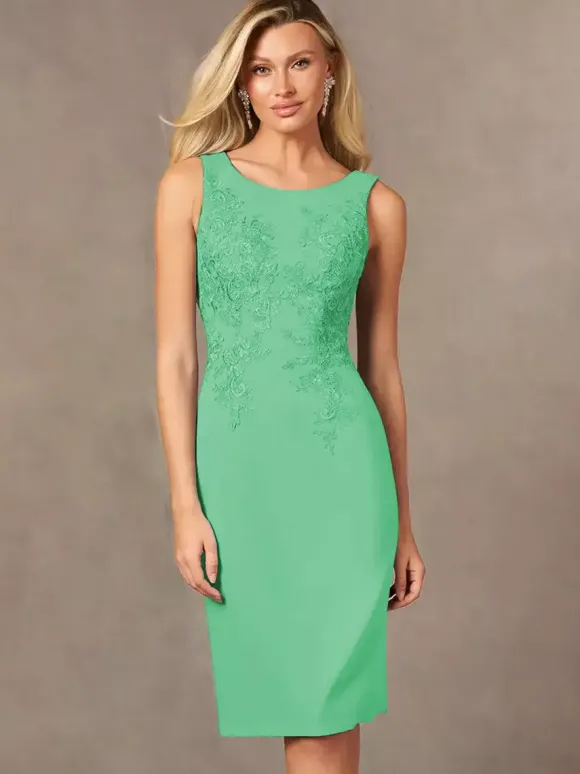 Party Dress For Mother Of The Bride Jewel Neck Sleeveless Short Lace Knee-Length Wedding Guest Dresses