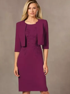 Party Dress For Mother Of The Bride Jewel Neck Sleeveless Short Lace Knee-Length Wedding Guest Dresses