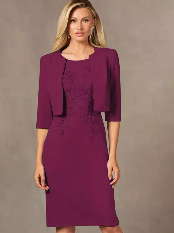 Party Dress For Mother Of The Bride Jewel Neck Sleeveless Short Lace Knee-Length Wedding Guest Dresses