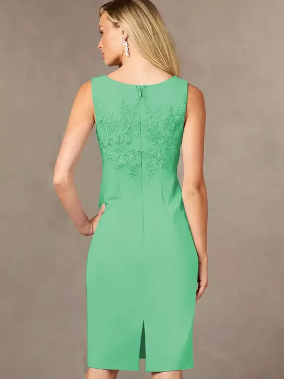 Party Dress For Mother Of The Bride Jewel Neck Sleeveless Short Lace Knee-Length Wedding Guest Dresses