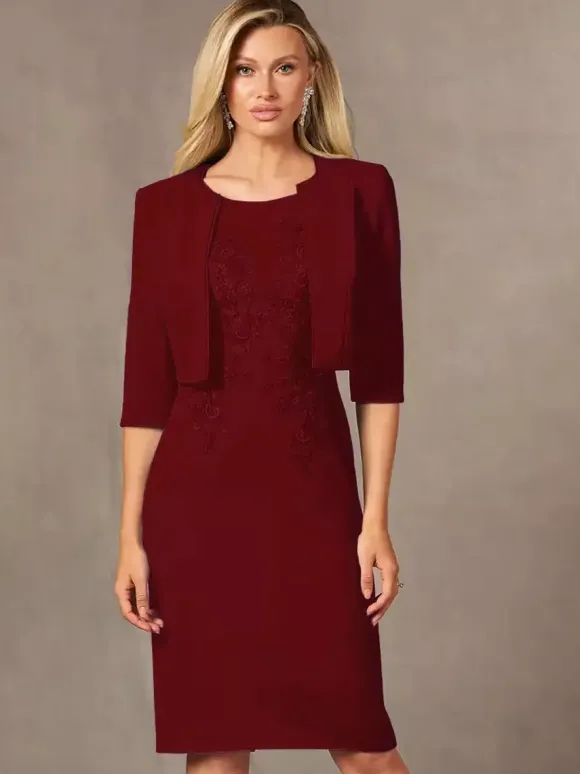 Party Dress For Mother Of The Bride Jewel Neck Sleeveless Short Lace Knee-Length Wedding Guest Dresses