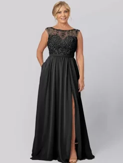 Party Dress For Mother Of The Bride Illusion Neckline Sleeveless Ball Gown Cut Out Guest Dresses For Wedding