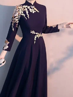 Party Dress For Mother Of The Bride High Collar Long Sleeves A-Line Applique Guest Dresses For Wedding