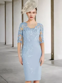 Party Dress For Mother Of The Bride Jewel Neck Half Sleeves Sheath Lace Wedding Guest Dresses Free Customization