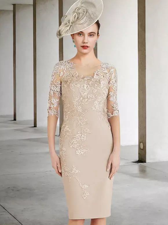 Party Dress For Mother Of The Bride Jewel Neck Half Sleeves Sheath Lace Wedding Guest Dresses Free Customization