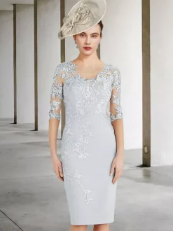 Party Dress For Mother Of The Bride Jewel Neck Half Sleeves Sheath Lace Wedding Guest Dresses Free Customization