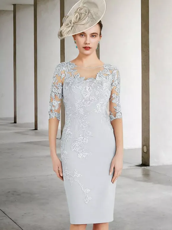 Party Dress For Mother Of The Bride Jewel Neck Half Sleeves Sheath Lace Wedding Guest Dresses Free Customization