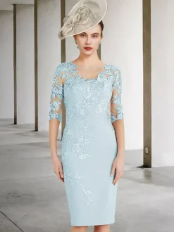Party Dress For Mother Of The Bride Jewel Neck Half Sleeves Sheath Lace Wedding Guest Dresses Free Customization