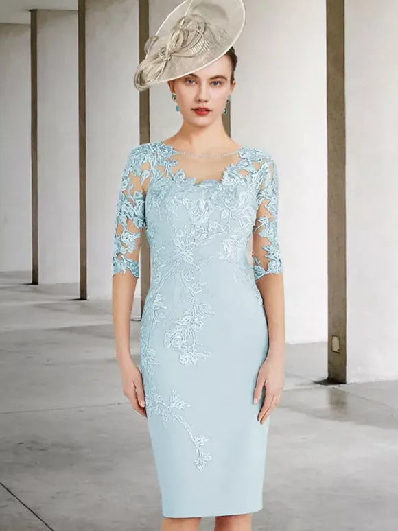 Party Dress For Mother Of The Bride Jewel Neck Half Sleeves Sheath Lace Wedding Guest Dresses Free Customization