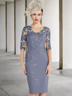 Party Dress For Mother Of The Bride Jewel Neck Half Sleeves Sheath Lace Wedding Guest Dresses Free Customization