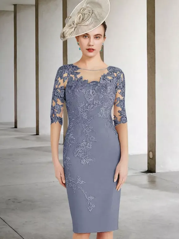 Party Dress For Mother Of The Bride Jewel Neck Half Sleeves Sheath Lace Wedding Guest Dresses Free Customization