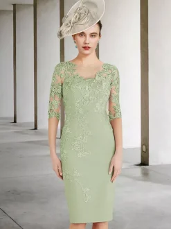 Party Dress For Mother Of The Bride Jewel Neck Half Sleeves Sheath Lace Wedding Guest Dresses Free Customization