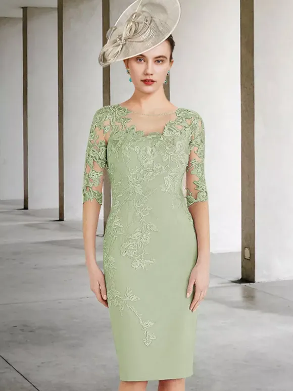 Party Dress For Mother Of The Bride Jewel Neck Half Sleeves Sheath Lace Wedding Guest Dresses Free Customization