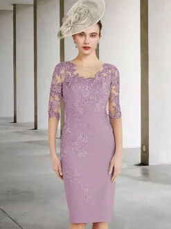 Party Dress For Mother Of The Bride Jewel Neck Half Sleeves Sheath Lace Wedding Guest Dresses Free Customization