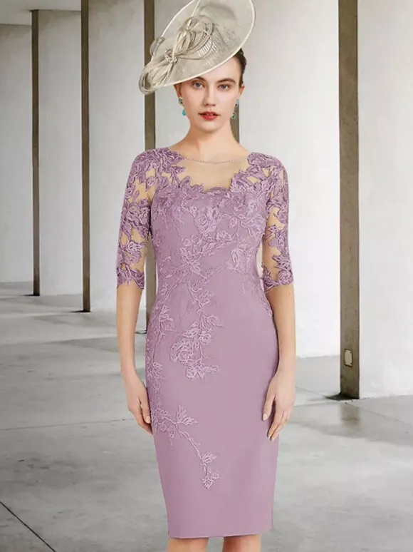 Party Dress For Mother Of The Bride Jewel Neck Half Sleeves Sheath Lace Wedding Guest Dresses Free Customization