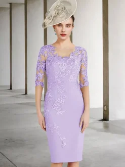 Party Dress For Mother Of The Bride Jewel Neck Half Sleeves Sheath Lace Wedding Guest Dresses Free Customization