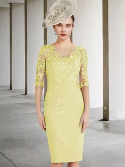 Party Dress For Mother Of The Bride Jewel Neck Half Sleeves Sheath Lace Wedding Guest Dresses Free Customization
