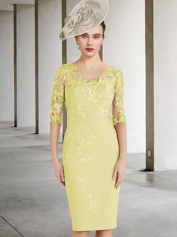 Party Dress For Mother Of The Bride Jewel Neck Half Sleeves Sheath Lace Wedding Guest Dresses Free Customization