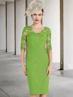 Party Dress For Mother Of The Bride Jewel Neck Half Sleeves Sheath Lace Wedding Guest Dresses Free Customization