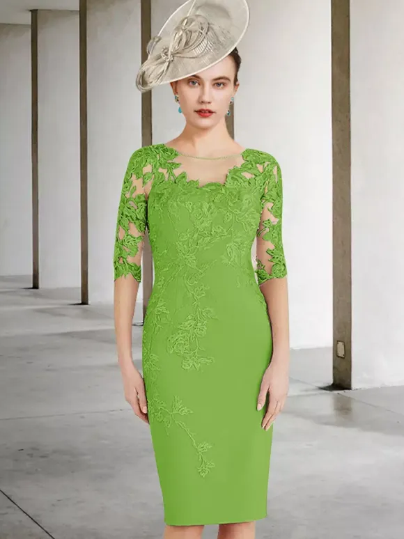 Party Dress For Mother Of The Bride Jewel Neck Half Sleeves Sheath Lace Wedding Guest Dresses Free Customization