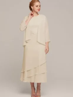 Party Dress For Mother Of The Bride Jewel Neck Sleeveless Two-piece Ruffles Wedding Guest Dresses