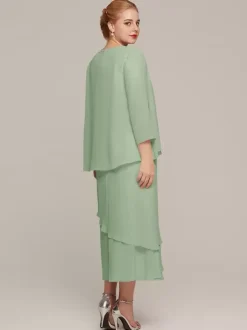 Party Dress For Mother Of The Bride Jewel Neck Sleeveless Two-piece Ruffles Wedding Guest Dresses