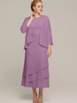 Party Dress For Mother Of The Bride Jewel Neck Sleeveless Two-piece Ruffles Wedding Guest Dresses