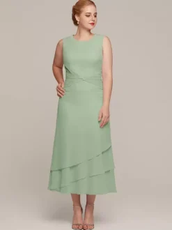 Party Dress For Mother Of The Bride Jewel Neck Sleeveless Two-piece Ruffles Wedding Guest Dresses