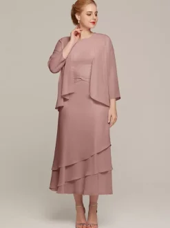 Party Dress For Mother Of The Bride Jewel Neck Sleeveless Two-piece Ruffles Wedding Guest Dresses