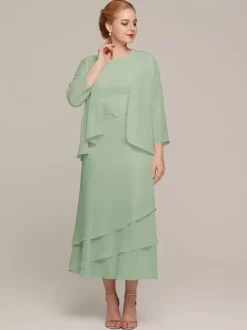 Party Dress For Mother Of The Bride Jewel Neck Sleeveless Two-piece Ruffles Wedding Guest Dresses