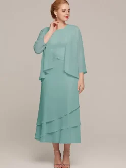 Party Dress For Mother Of The Bride Jewel Neck Sleeveless Two-piece Ruffles Wedding Guest Dresses