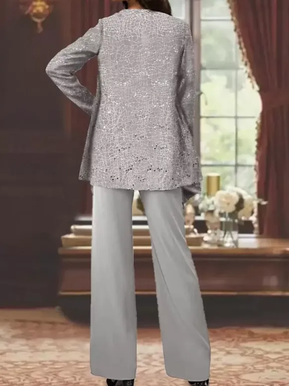 Party Dress For Mother Of The Bride Jewel Neck Long Sleeves Two-piece Sequins Ankle-Length Guest Dresses For Wedding