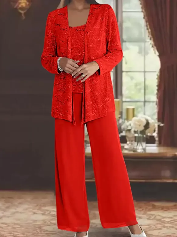 Party Dress For Mother Of The Bride Jewel Neck Long Sleeves Two-piece Sequins Ankle-Length Guest Dresses For Wedding