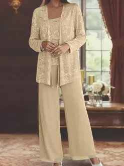 Party Dress For Mother Of The Bride Jewel Neck Long Sleeves Two-piece Sequins Ankle-Length Guest Dresses For Wedding