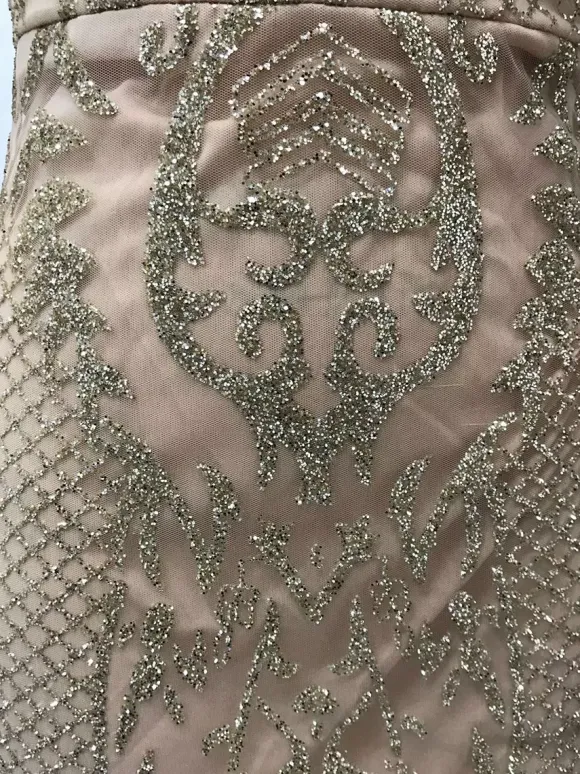 Party Dress Gold V-Neck Lace Sleeveless Shaping Chic Semi Formal Dress