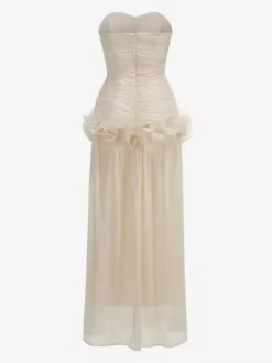 Party Dress Maxi Apricot Strapless Sleeveless Backless Chic Semi Formal Gown